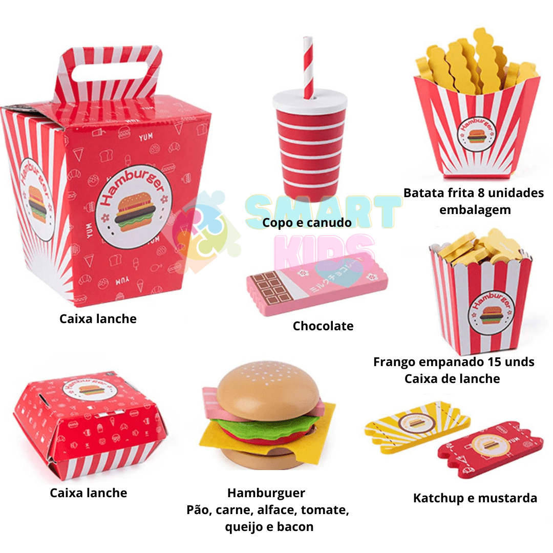 Kit Fast Food Madeira - Frete Gratis - Brinquedo Montessori #Product_type# - Desenvolvimento infantil