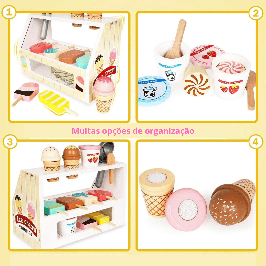 Kit Brinquedo Sorveteria em Madeira - Frete Grátis - Brinquedo Montessori #Product_type# - Desenvolvimento infantil