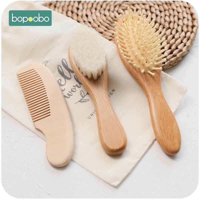 Kit Baby Escova e Pente de Madeira Natural - Brinquedo Montessori #Product_type# - Desenvolvimento infantil