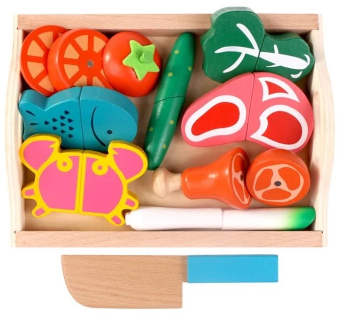 Simulação de corte de Frutas e Legumes - Brinquedo Montessori #Product_type# - Desenvolvimento infantil