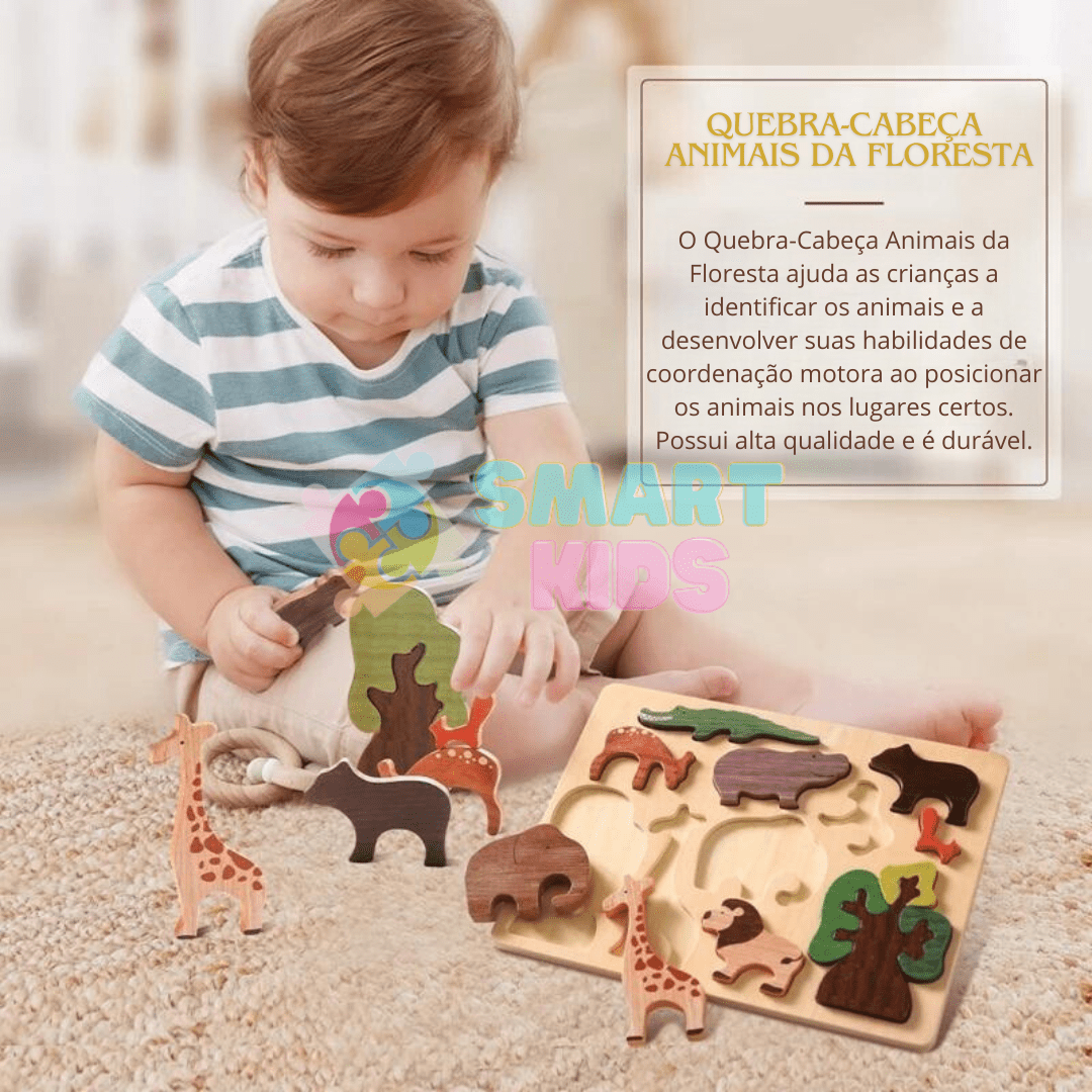 Quebra - Cabeça de Madeira 3D - Animais da Floresta - Brinquedo Montessori #Product_type# - Desenvolvimento infantil