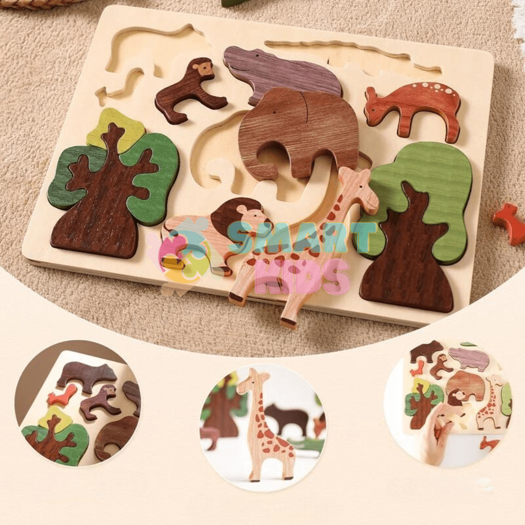 Quebra - Cabeça de Madeira 3D - Animais da Floresta - Brinquedo Montessori #Product_type# - Desenvolvimento infantil