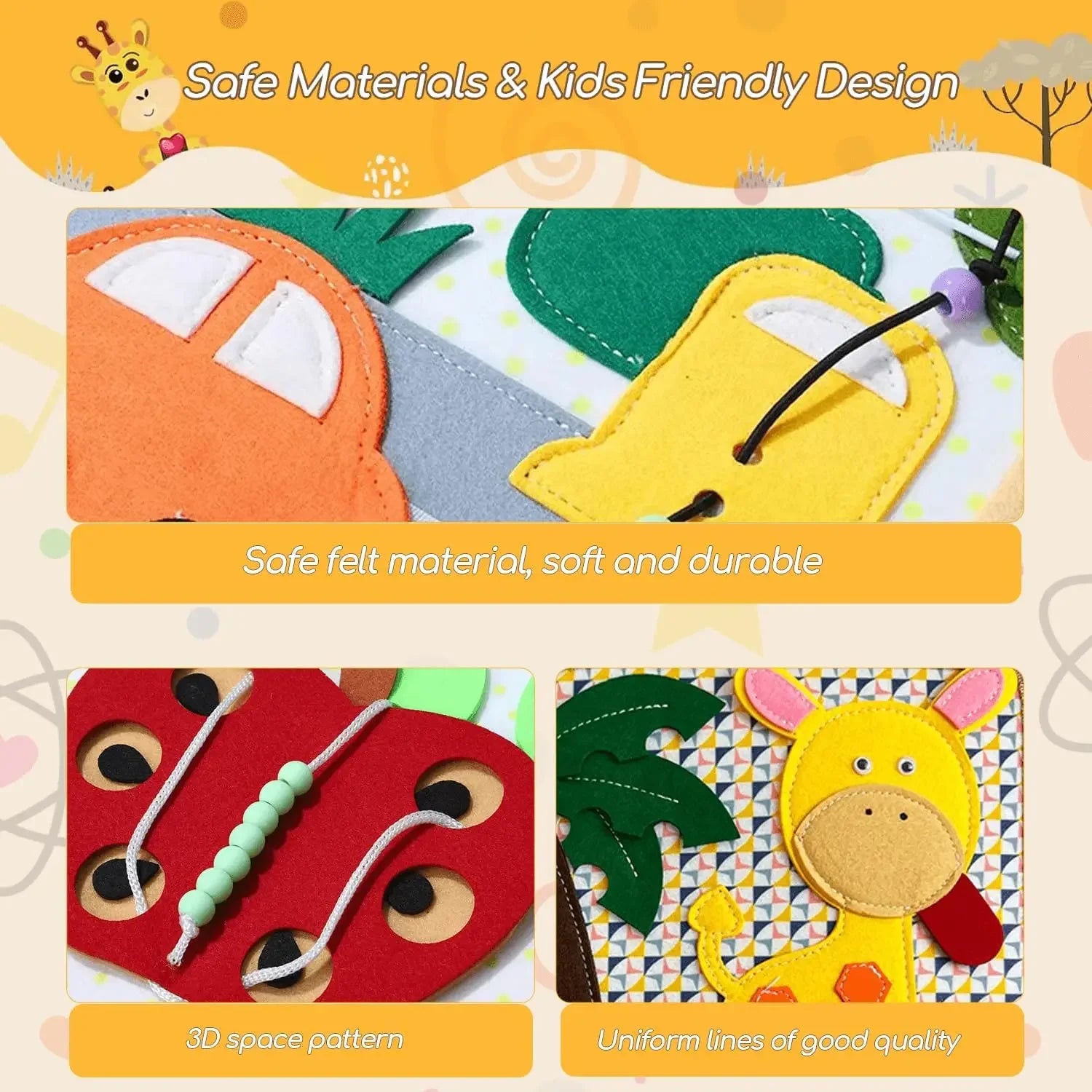 Livro Sensorial Girafa - Brinquedo Montessori #Product_type# - Desenvolvimento infantil