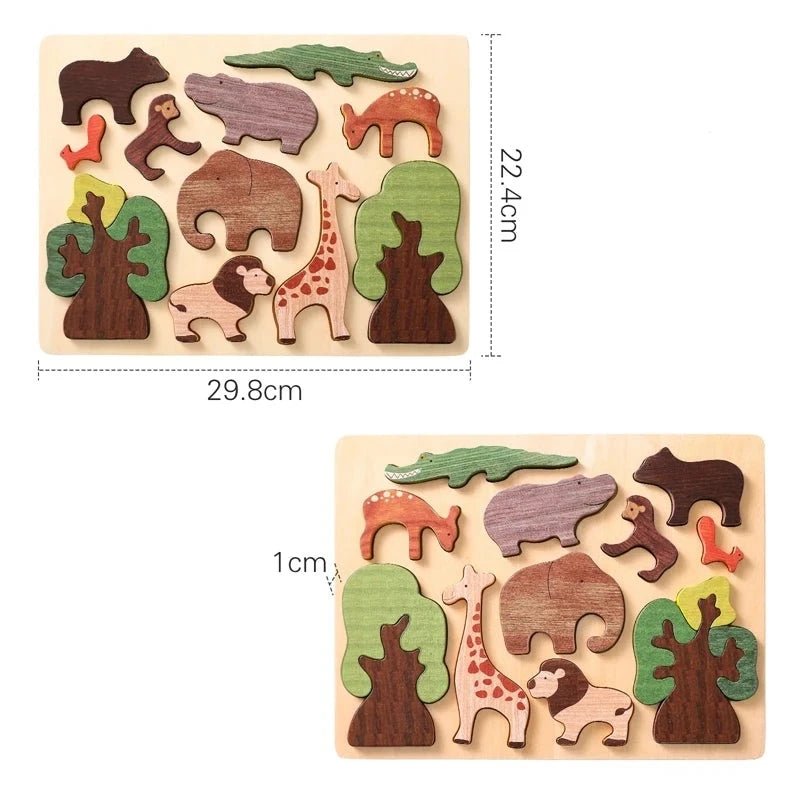 Quebra - Cabeça de Madeira 3D - Animais da Floresta - Brinquedo Montessori #Product_type# - Desenvolvimento infantil
