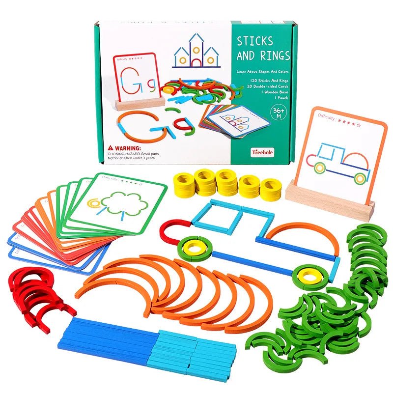 Jogo de Inteligência de Palitos e Anéis de Madeiras - Brinquedo Montessori #Product_type# - Desenvolvimento infantil