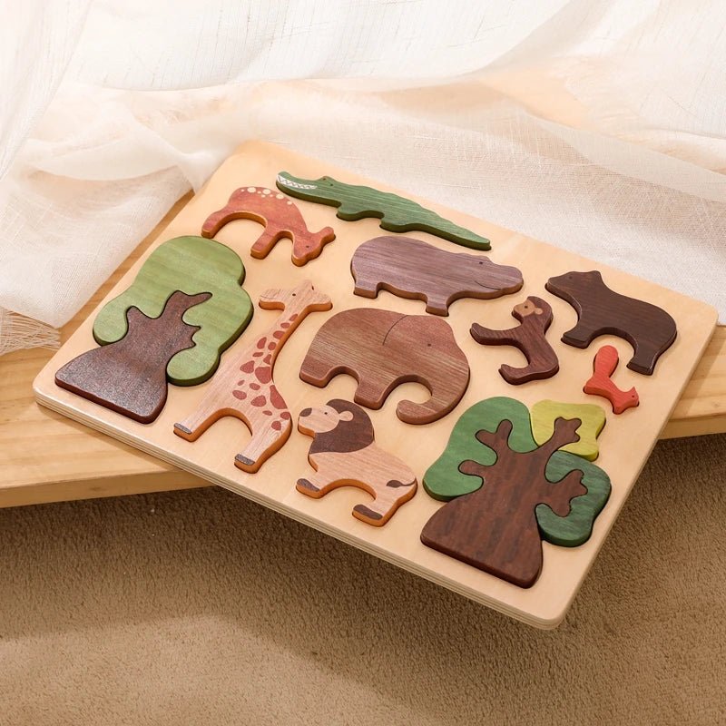 Quebra - Cabeça de Madeira 3D - Animais da Floresta - Brinquedo Montessori #Product_type# - Desenvolvimento infantil