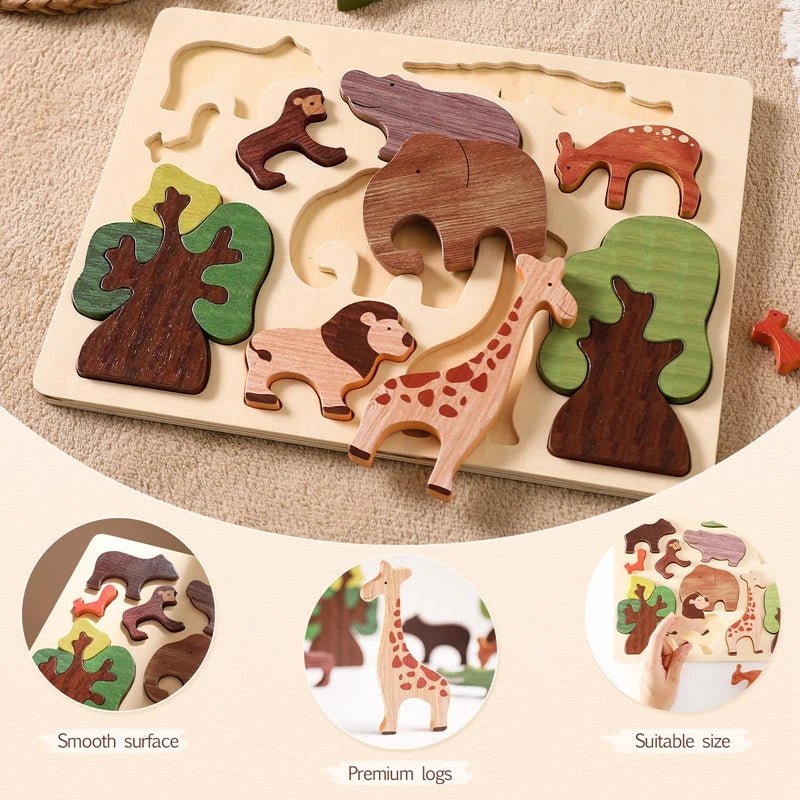 Quebra - Cabeça de Madeira 3D - Animais da Floresta - Brinquedo Montessori #Product_type# - Desenvolvimento infantil