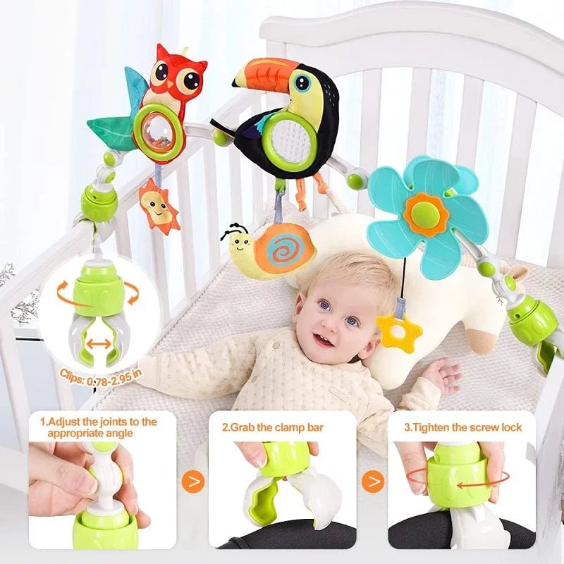 Móbile Arco de Atividades para Carrinho de Bebê - Brinquedo Montessori #Product_type# - Desenvolvimento infantil