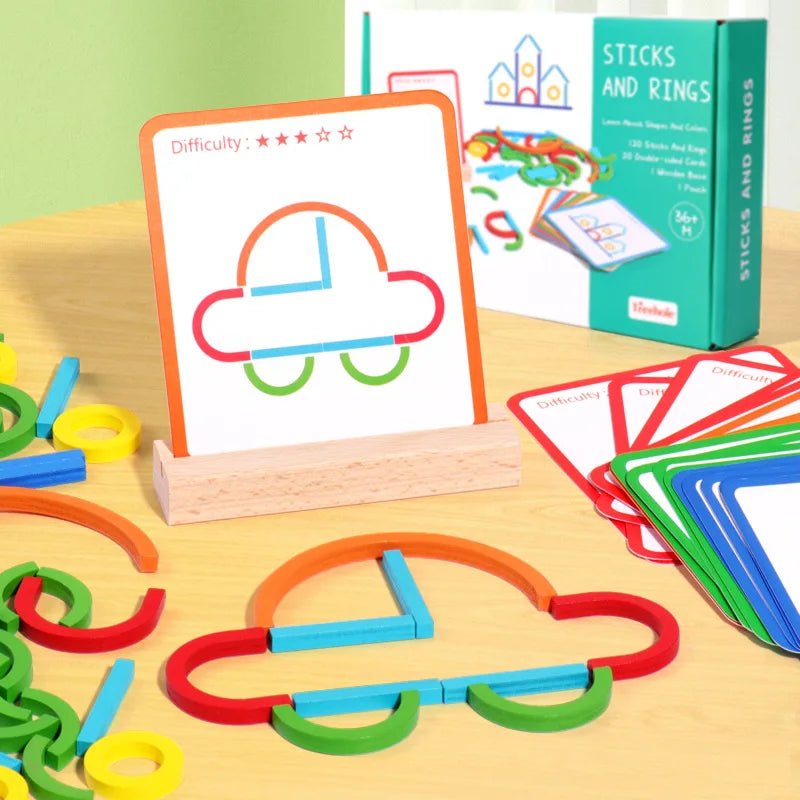 Jogo de Inteligência de Palitos e Anéis de Madeiras - Brinquedo Montessori #Product_type# - Desenvolvimento infantil