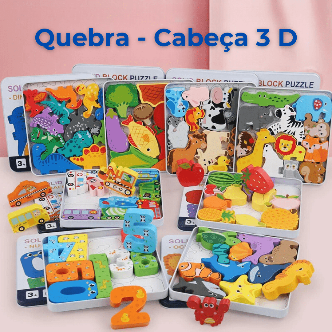 Quebra - Cabeça de Madeira 3D - Brinquedo Montessori #Product_type# - Desenvolvimento infantil