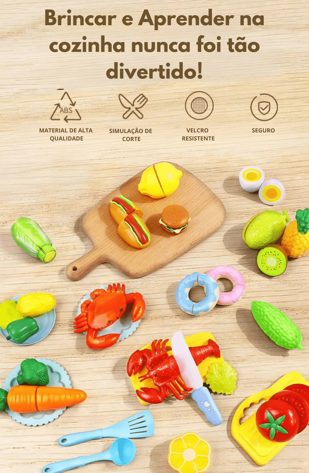 Brinquedo Alimentos com Simulação de Corte - Brinquedo Montessori #Product_type# - Desenvolvimento infantil