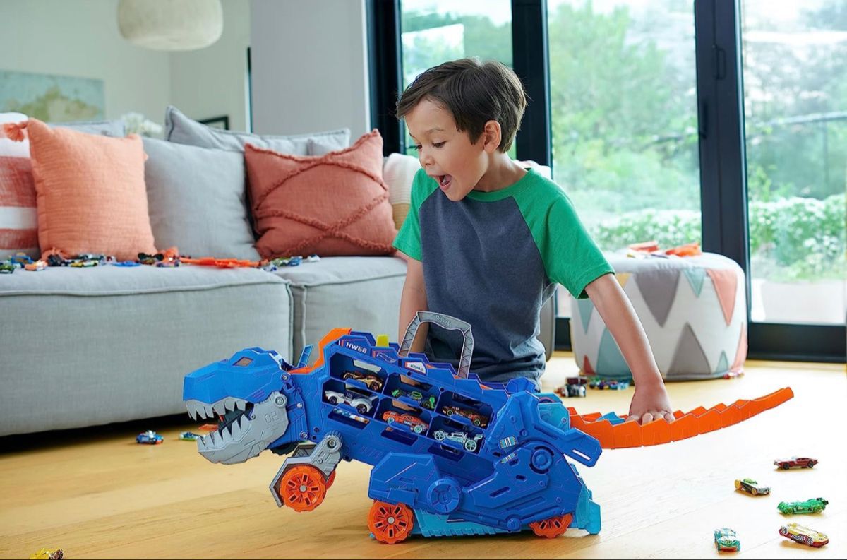 Carreta Dino Transform - Pista Carros - Brinquedo Montessori #Product_type# - Desenvolvimento infantil
