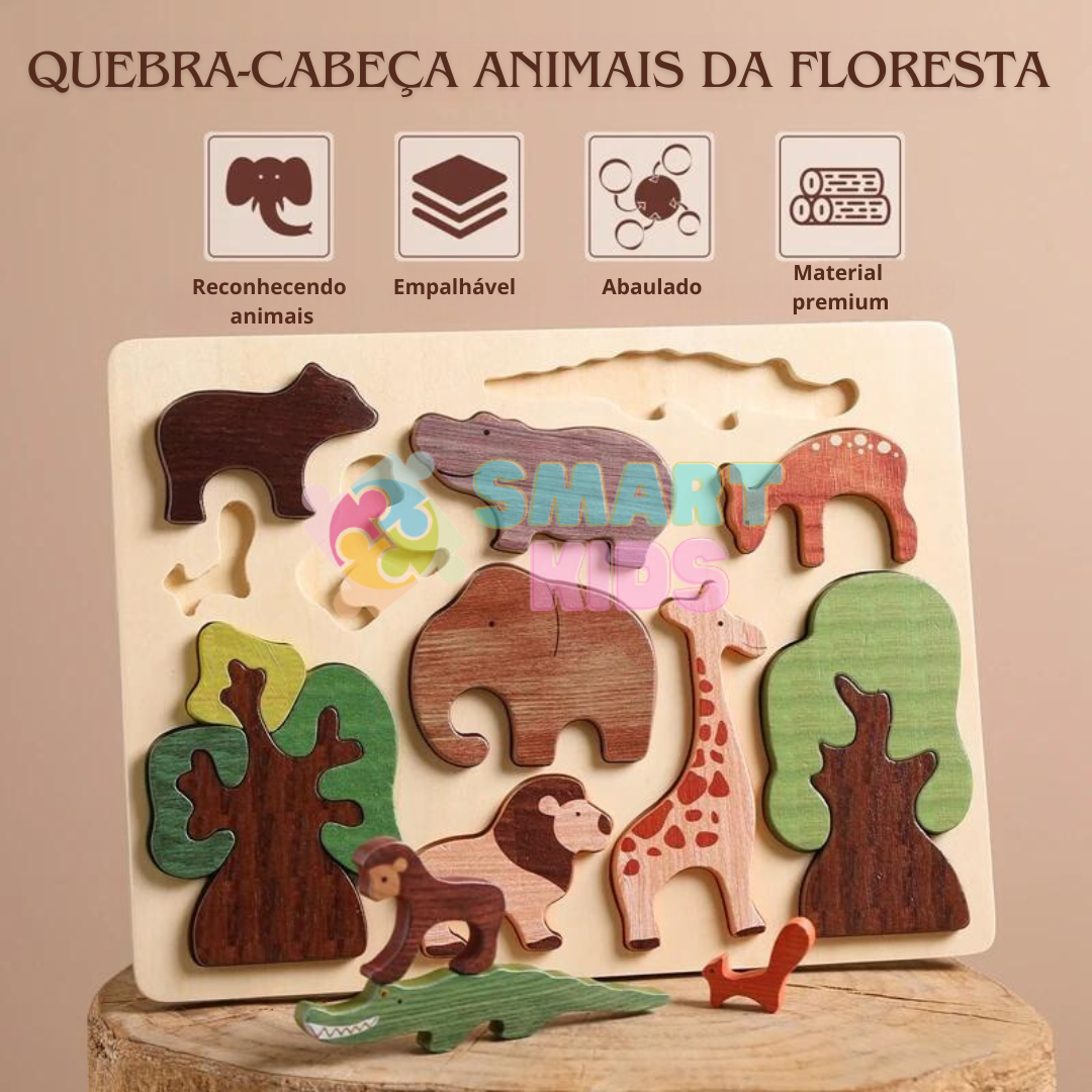 Quebra-Cabeça de Madeira 3D - Animais da Floresta